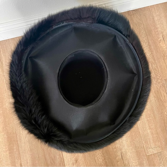 Luxury Vtg Black Real Mink Fur With Rhinestone Wide Brim Formal Church Hat Party